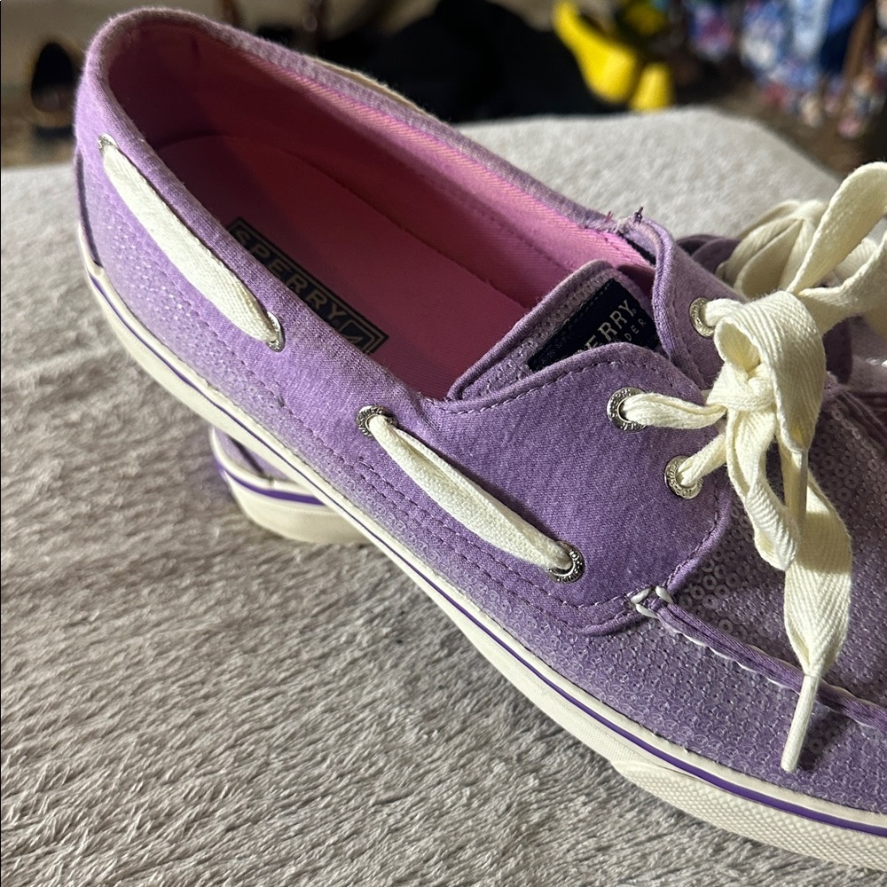 Sperry Women's Top-Sider Purple Lavender Sequin Lace Up Boat Shoes 9 - Picture 3 of 12